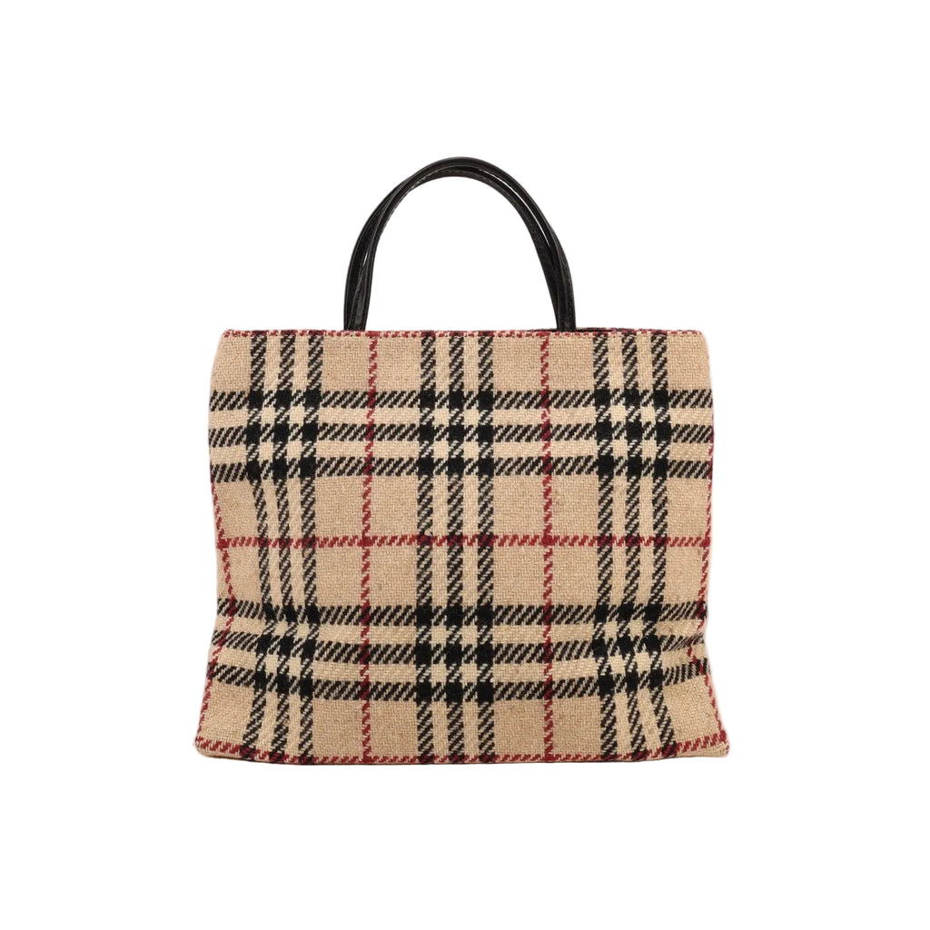 Burberry Woven Plaid Top Handle Bag