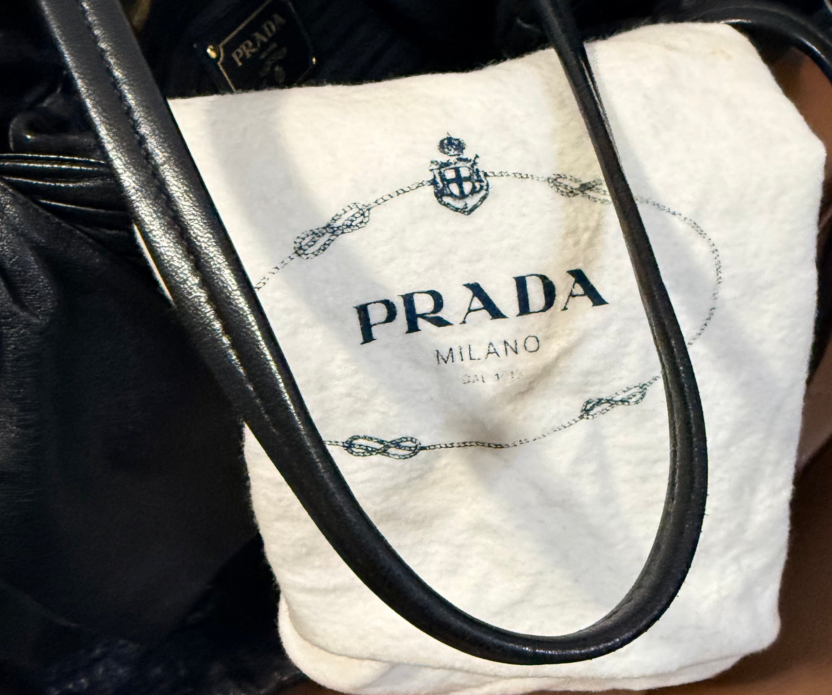 Prada Black Leather Shoulder Bow Bag