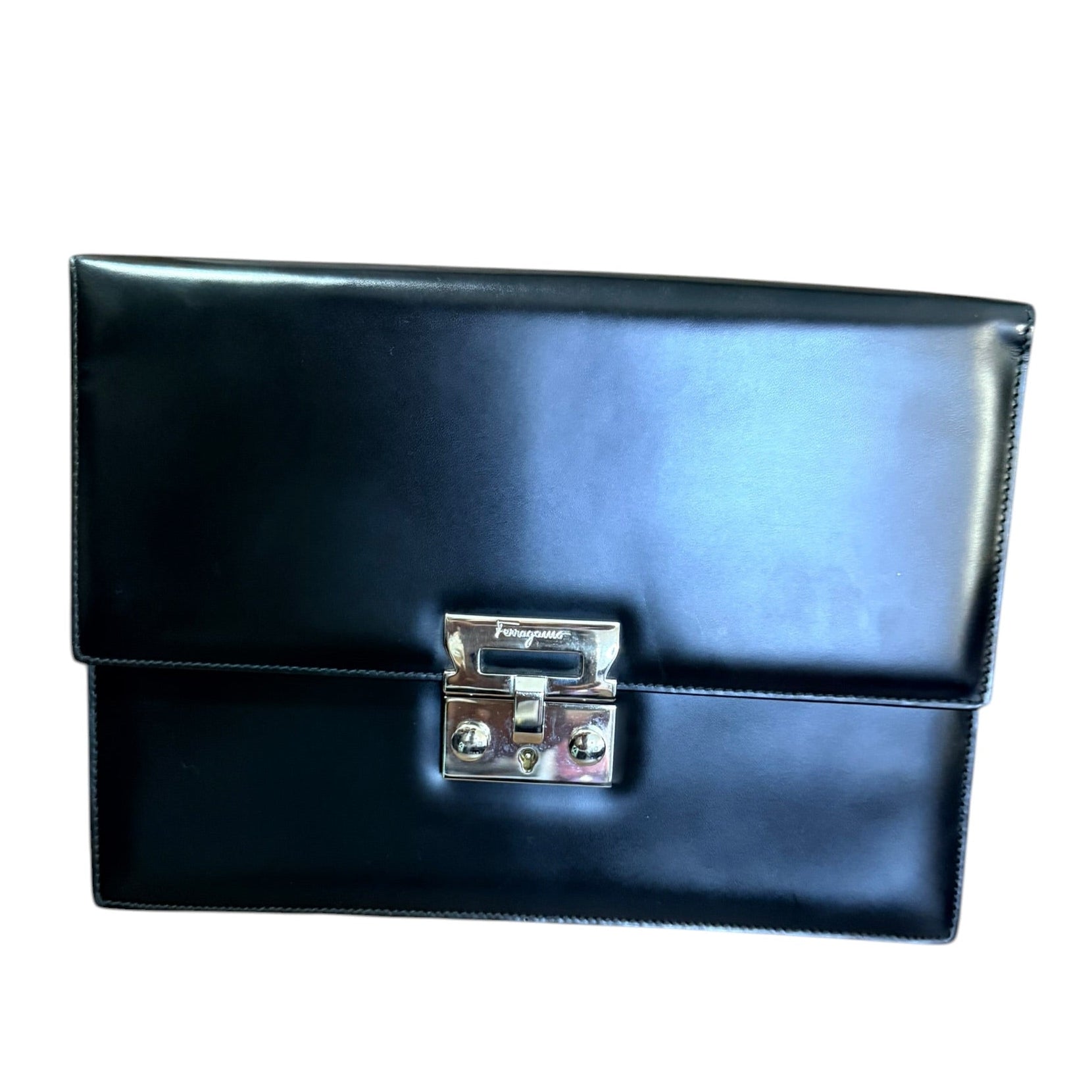 Ferragamo Black Leather Clutch