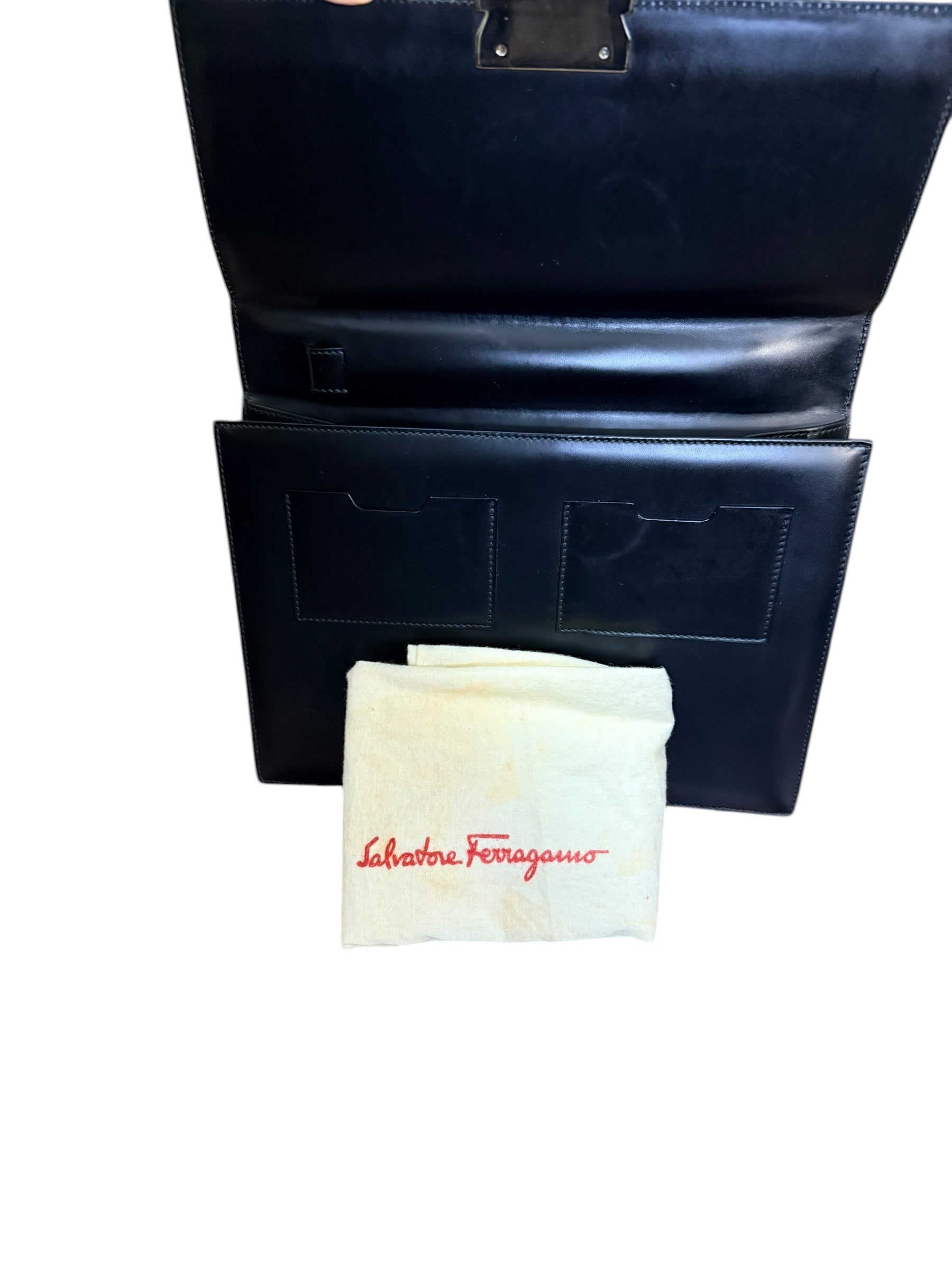 Ferragamo Black Leather Clutch