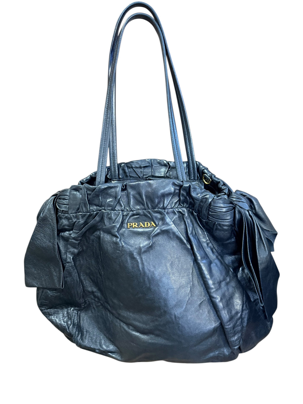 Prada Black Leather Shoulder Bow Bag