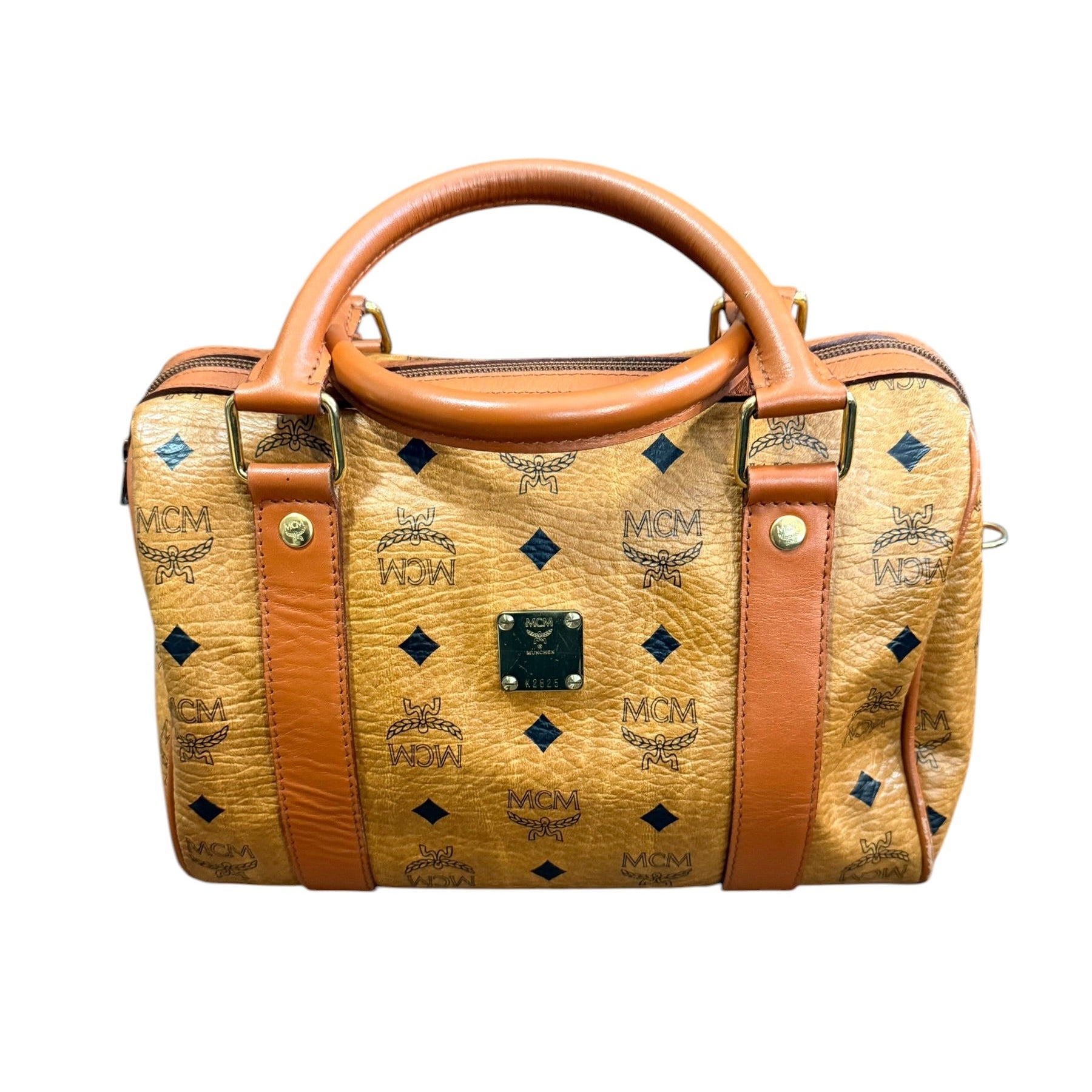 MCM Cognac Visetos Bando Boston Bag