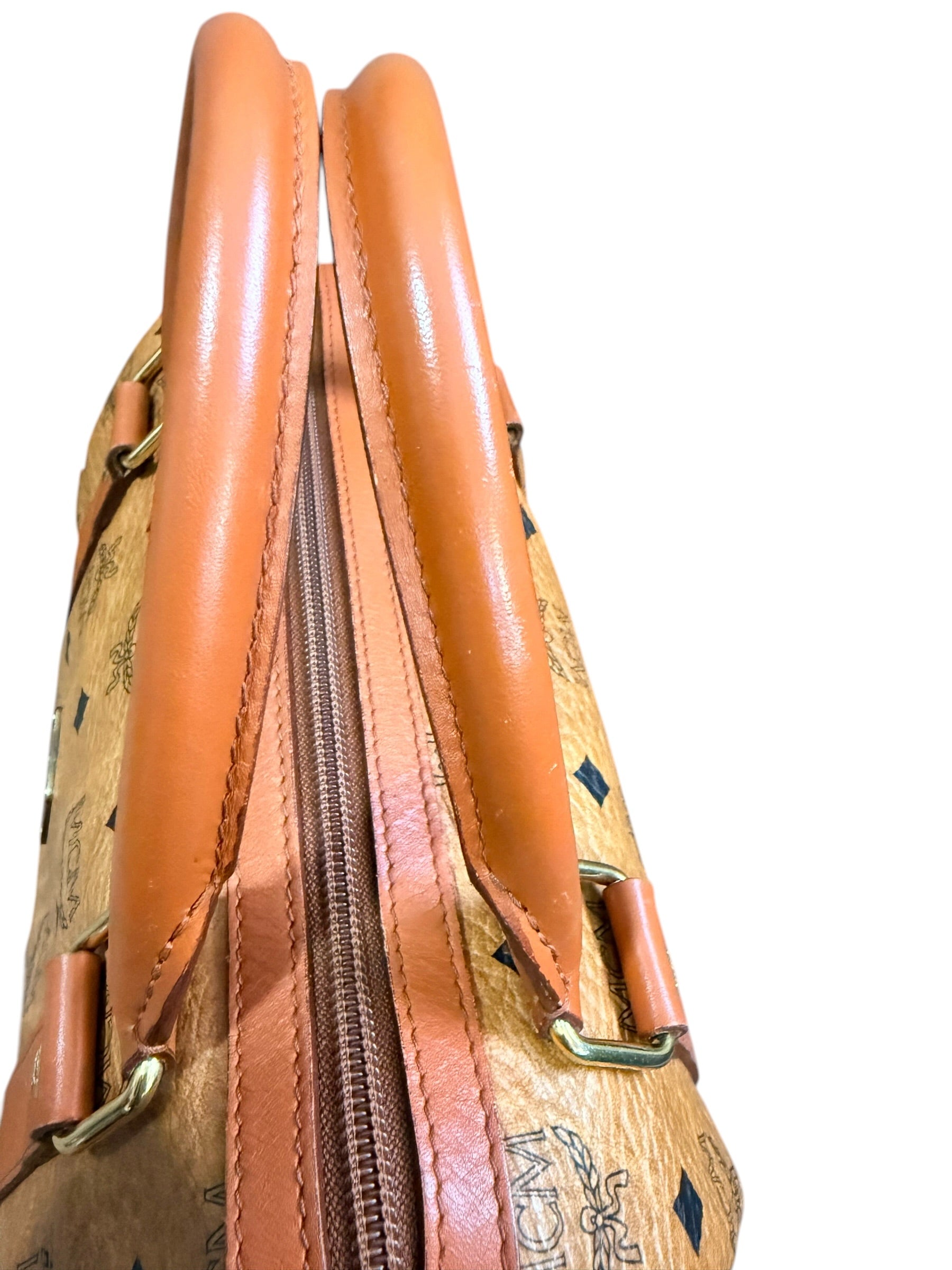 MCM Cognac Visetos Bando Boston Bag