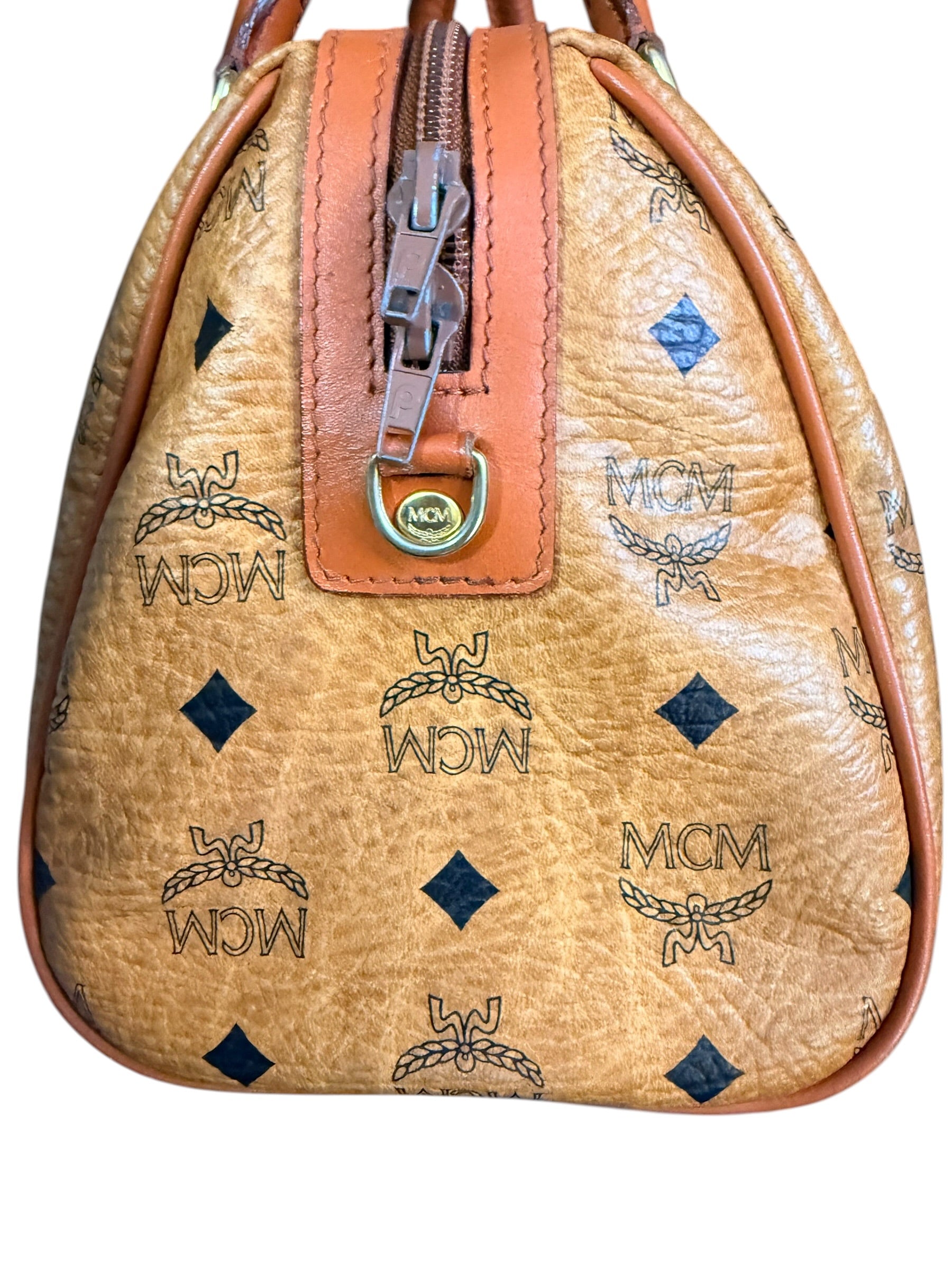 MCM Cognac Visetos Bando Boston Bag