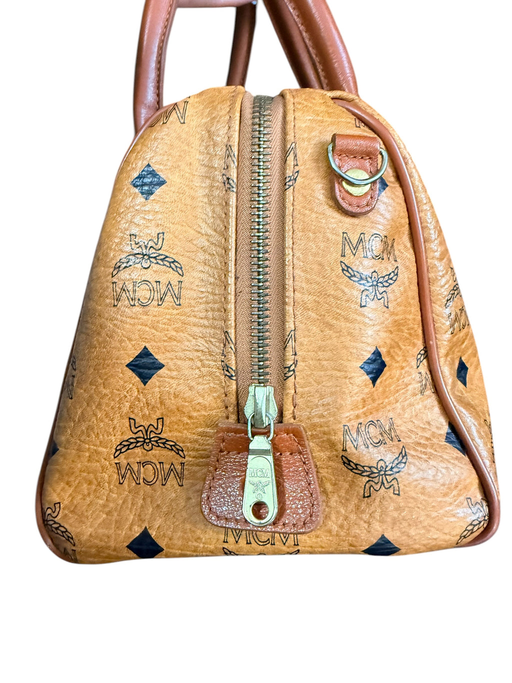 MCM Cognac Visetos Boston Bag