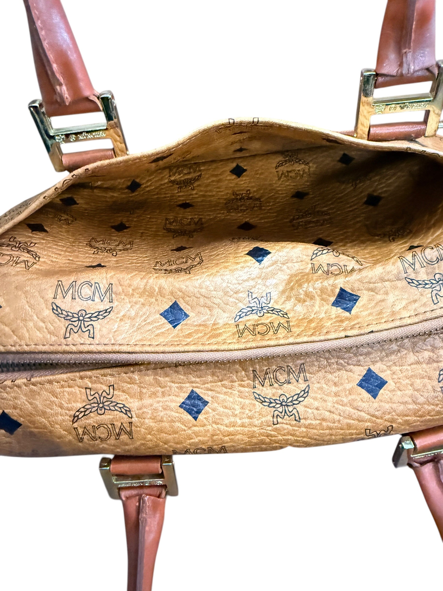 MCM Cognac Visetos Boston Bag