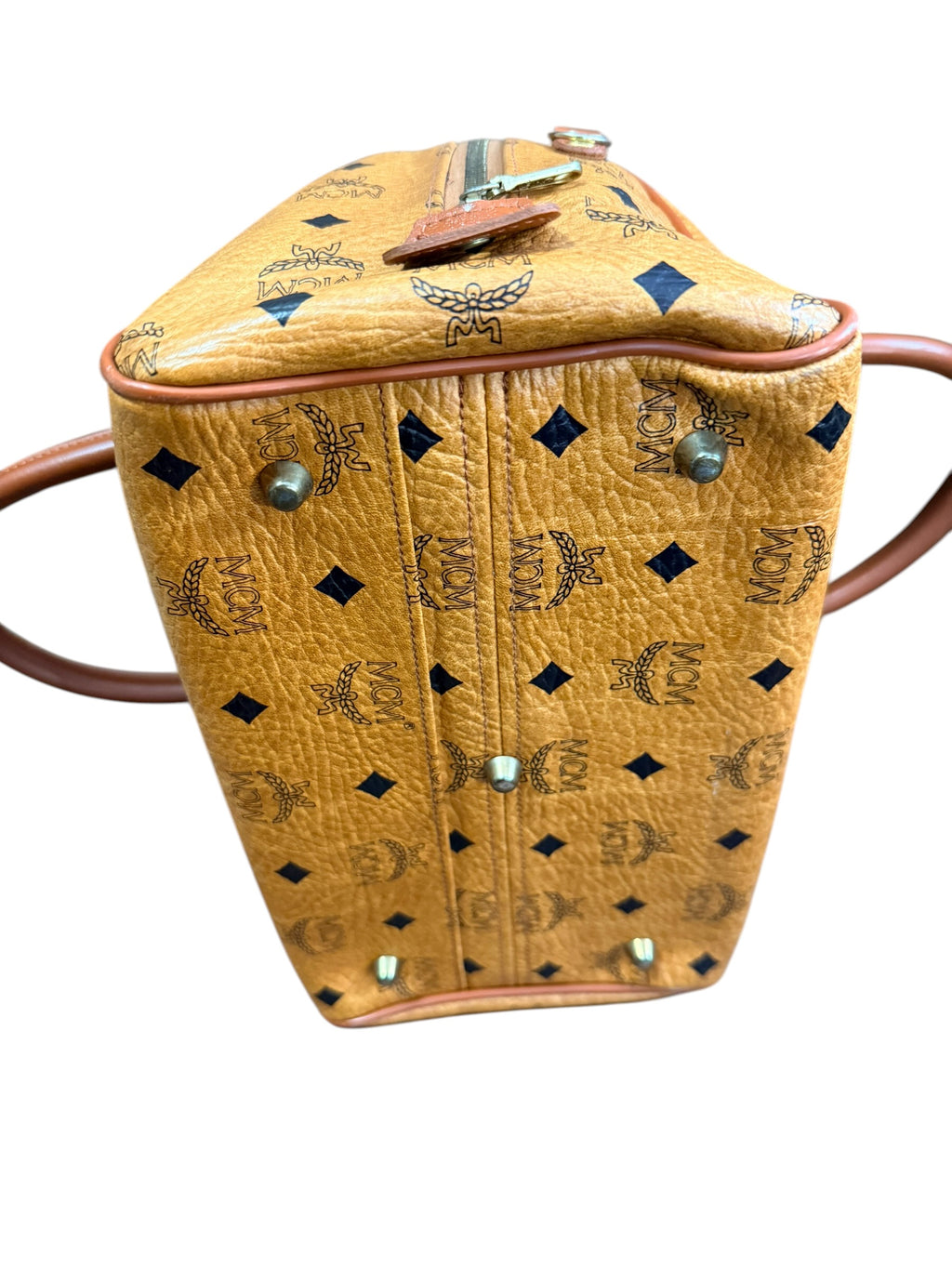 MCM Cognac Visetos Boston Bag