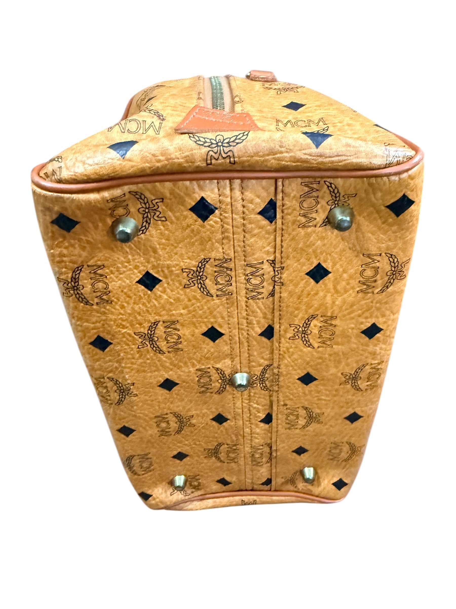 MCM Cognac Visetos Boston Bag
