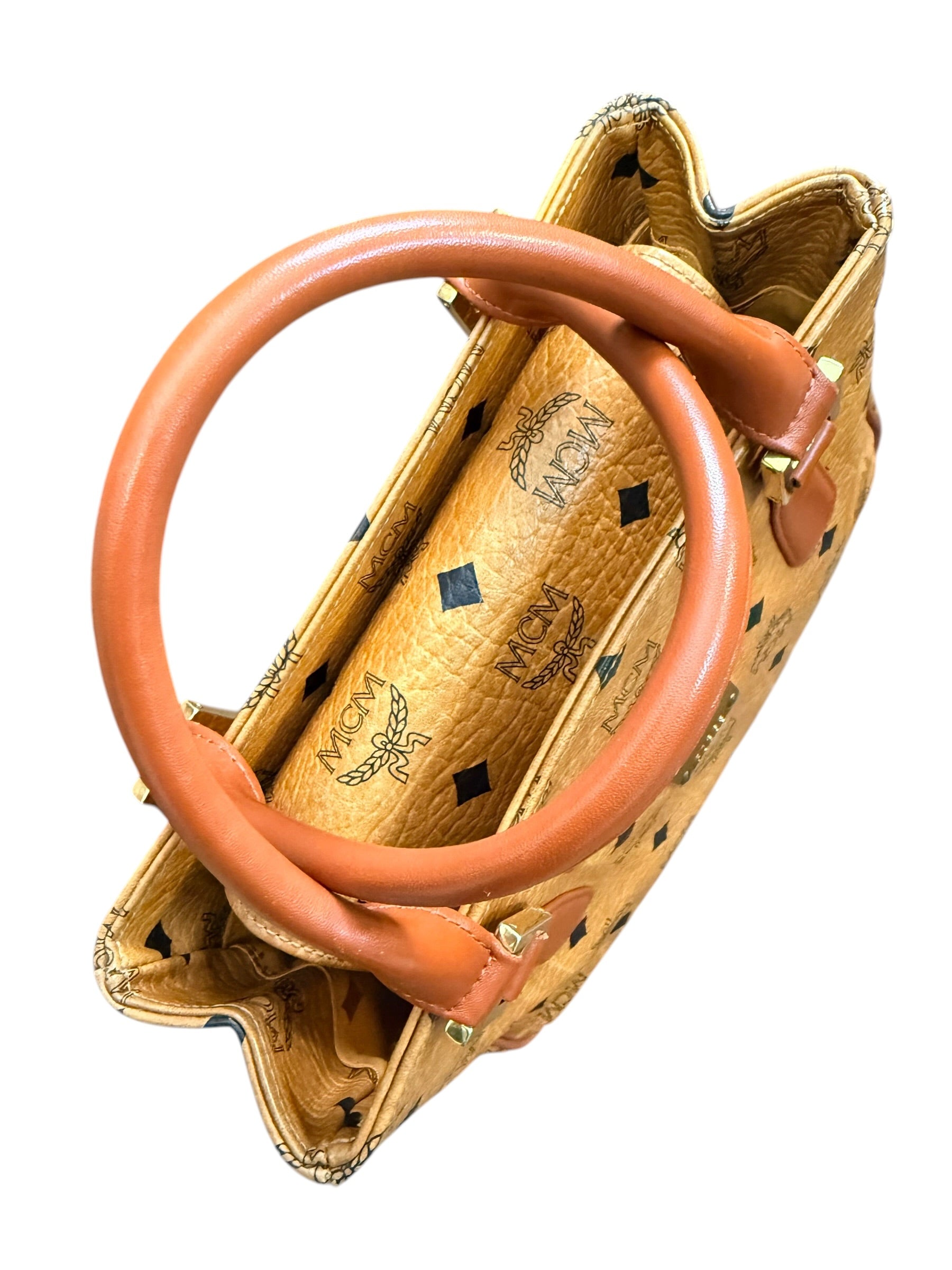 MCM Cognac Visetos Top Handle Bag
