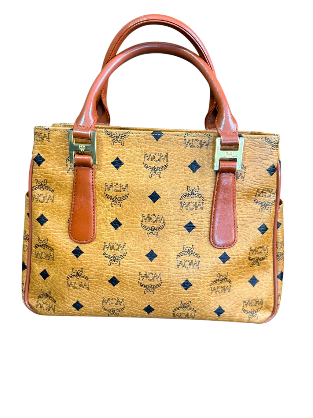 MCM Cognac Visetos Top Handle Bag