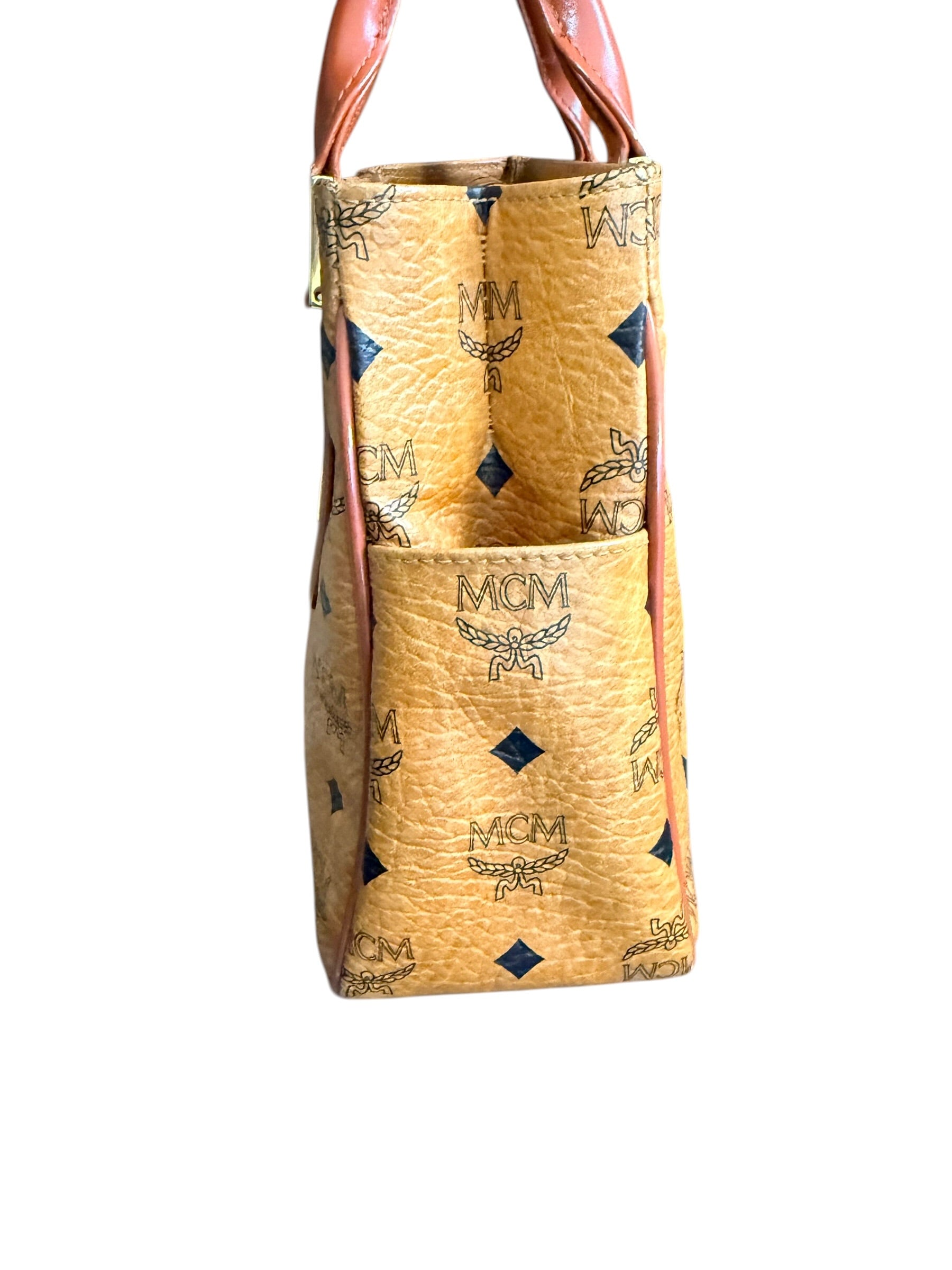 MCM Cognac Visetos Top Handle Bag
