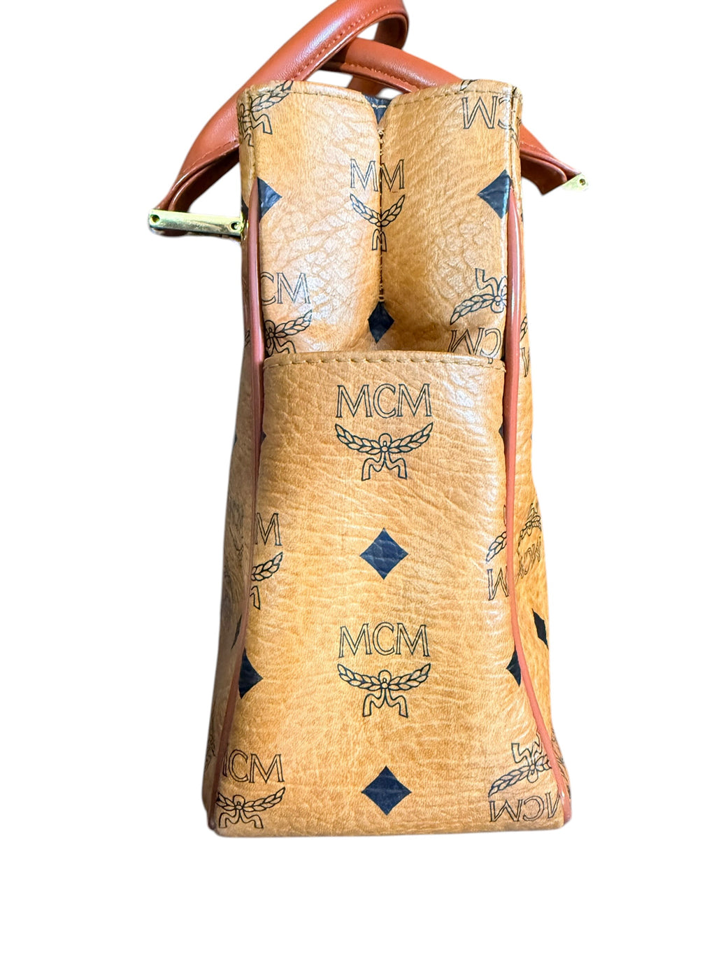 MCM Cognac Visetos Top Handle Bag