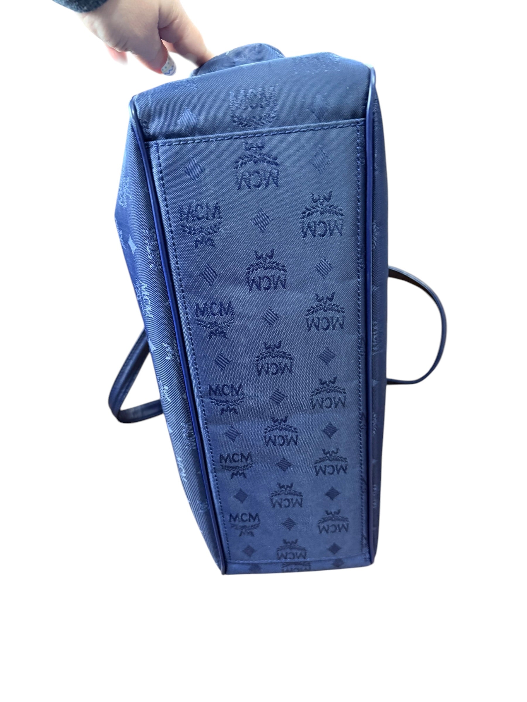 MCM Navy Nylon Gold Tote