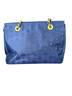 MCM Navy Nylon Gold Tote