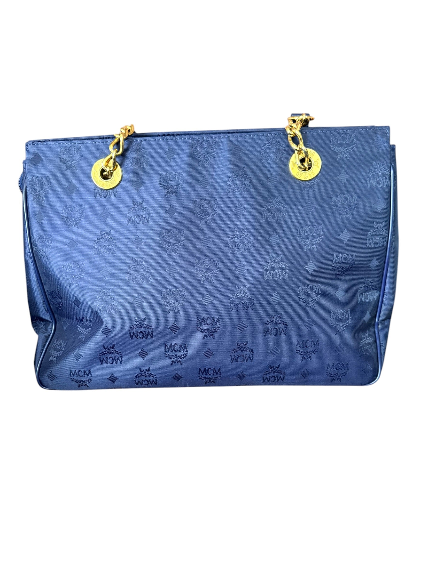 MCM Navy Nylon Gold Tote