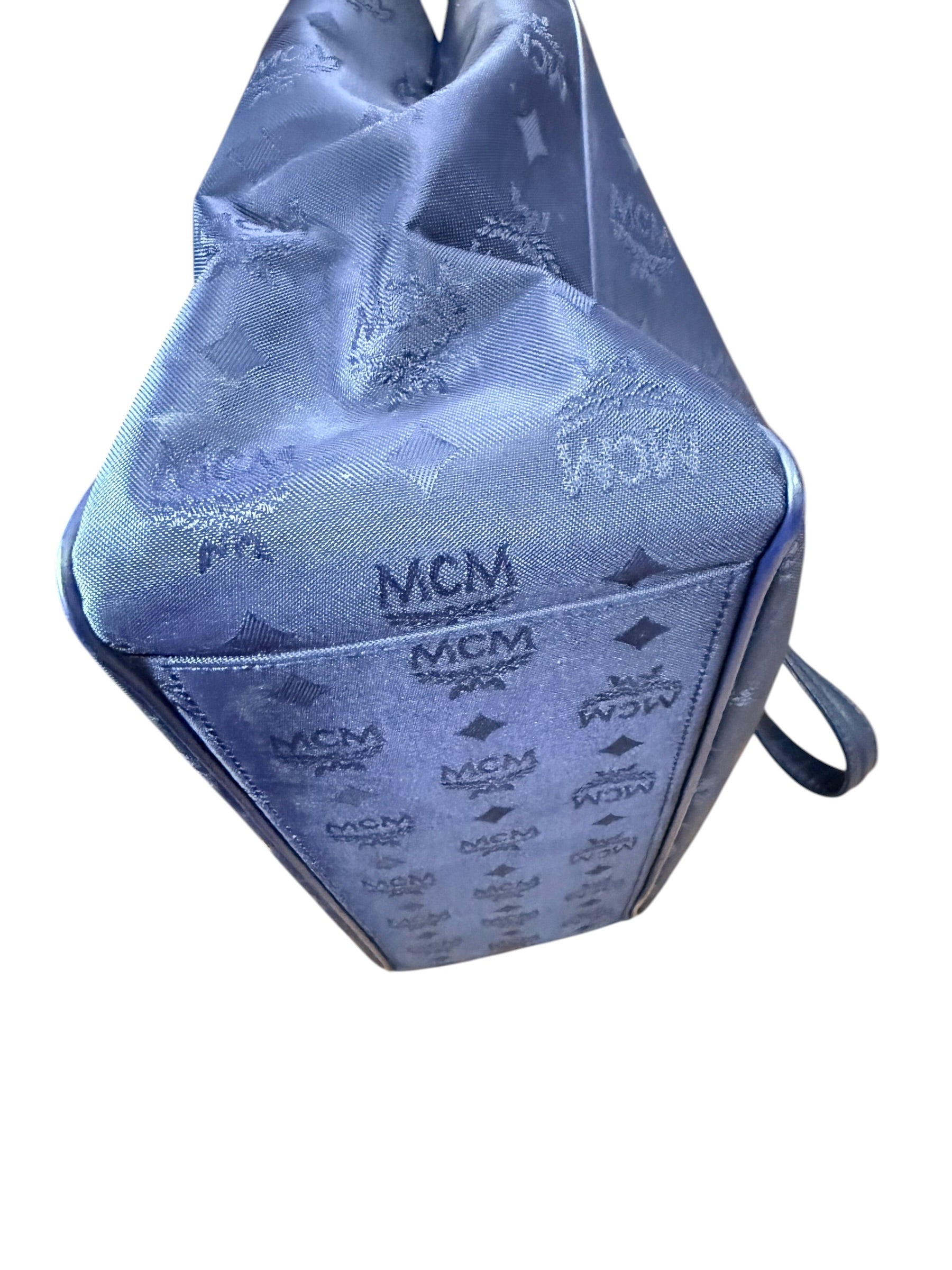 MCM Navy Nylon Gold Tote
