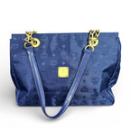 MCM Navy Nylon Gold Tote