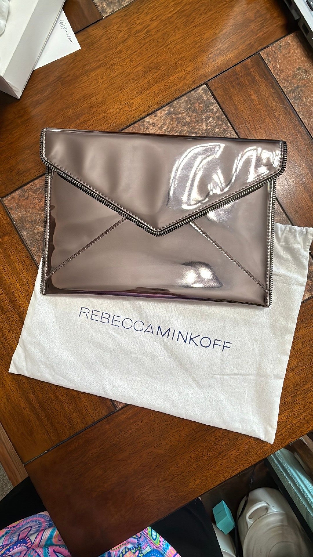 Rebecca Minkoff Patent Gunmetal Envelope Clutch-#072Clutch & Evening Bags ∙
